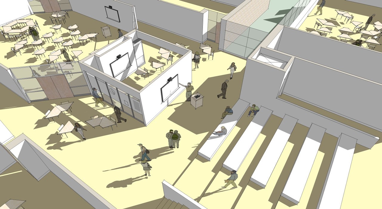 3D design rendering of high school floor plan at Ayer Shirley High School