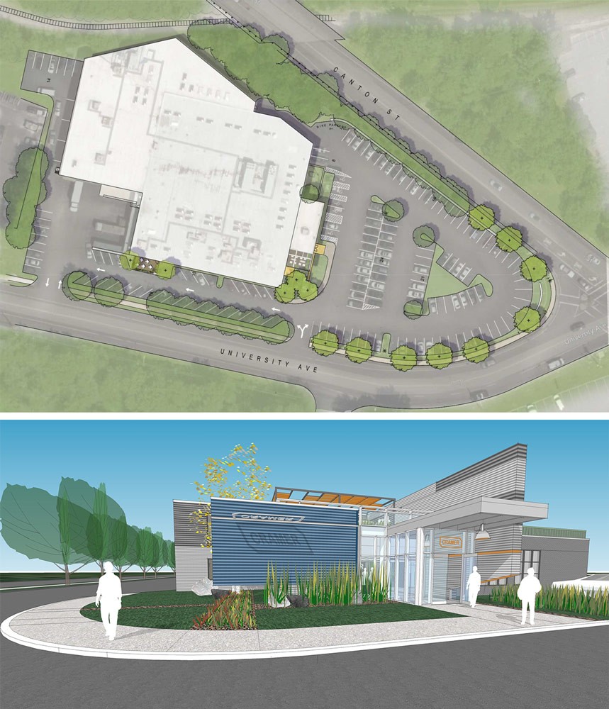 Site plan and design rendering for Cramer marketing offices