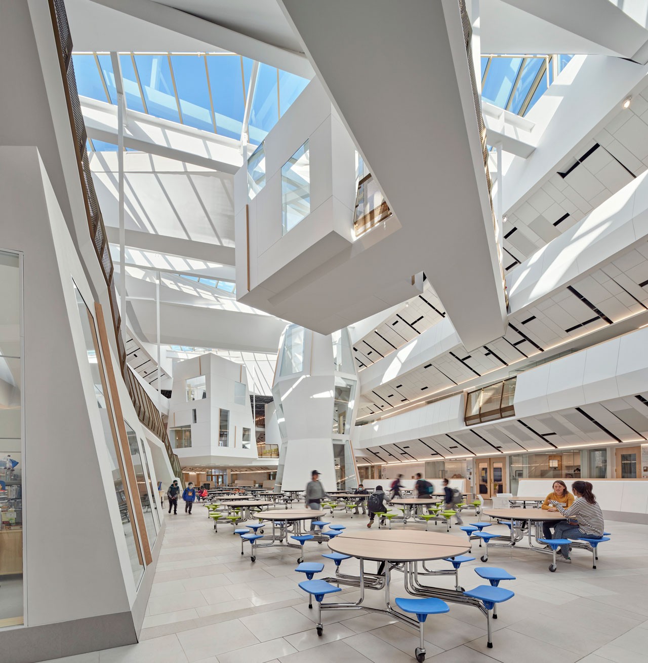 Ground level view of dining commons and daylighting at Fuller Middle School