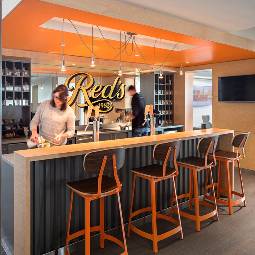 Workplace bar at Cramer marketing offices in Massachusetts