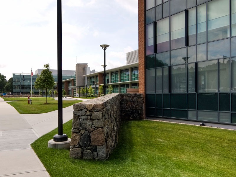 Landscaped entrance to new Takeda campus in Lexington, MA