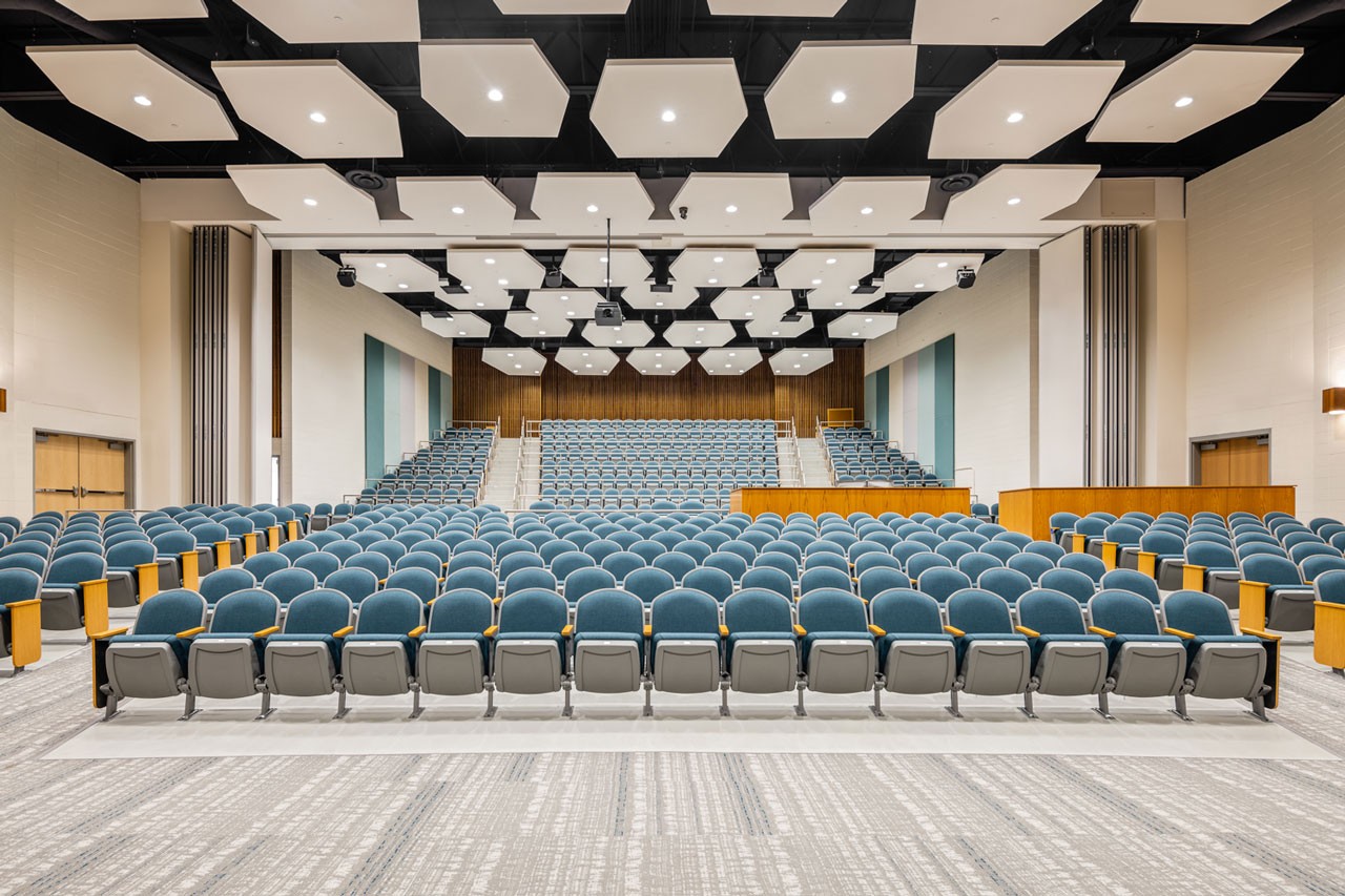 Newly renovated auditorium at the Lincoln K-8 School in Lincoln, MA