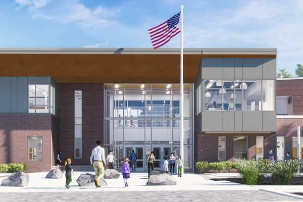 Rendering of main entrance at Rockland Elementary School in Rockland, MA