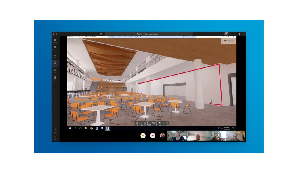 Teams screenshot of remote building design collaboration for Waltham High School