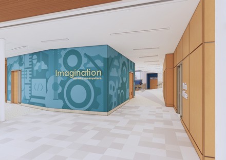 Imagination environmental graphics in hallway at Rockland Phelps elementary