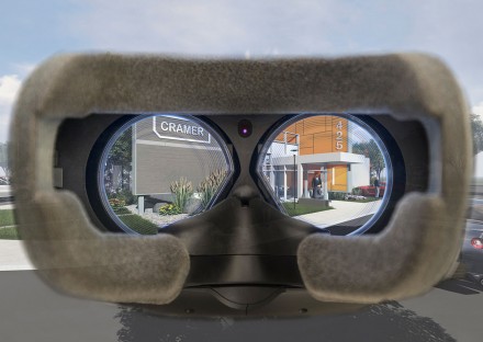 Virtual offices viewed through a VR headset