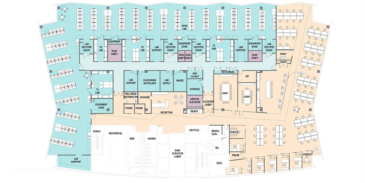 Single tenant lab space floor plan at 321 Harrison Avenue in Boston