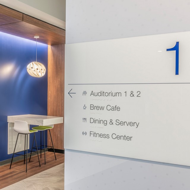 Signage Wayfinding at Olympus HQ designed by SMMA