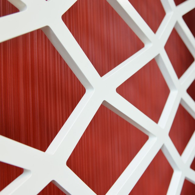 White mesh on red background interior design finish