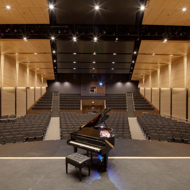 Piano on stage at North Middlesex Regional High School auditorium